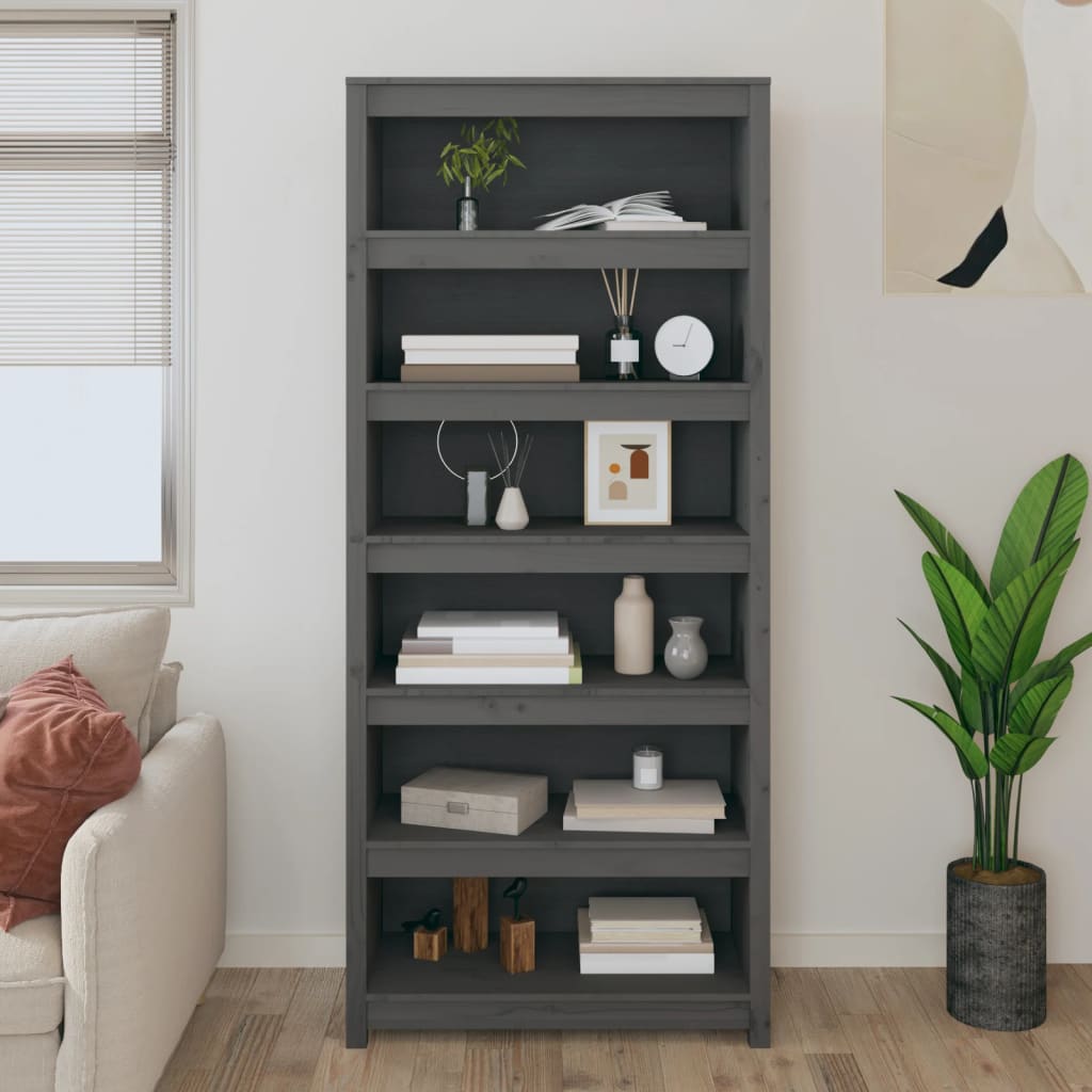 vidaXL Bibliotecă, gri, 80x35x183 cm, lemn masiv de pin vidaXL Bibliotecă, gri, 80x35x183 cm, lemn masiv de pin