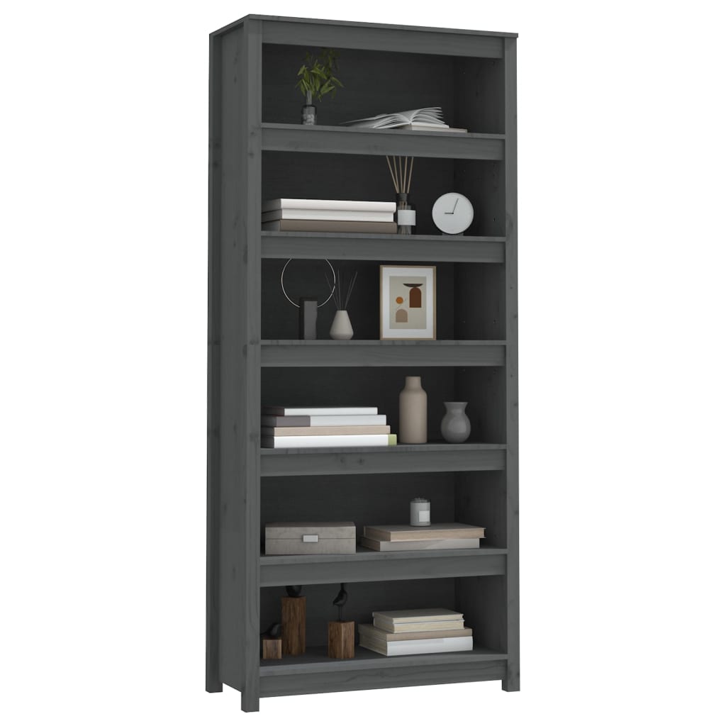vidaXL Bibliotecă, gri, 80x35x183 cm, lemn masiv de pin vidaXL Bibliotecă, gri, 80x35x183 cm, lemn masiv de pin
