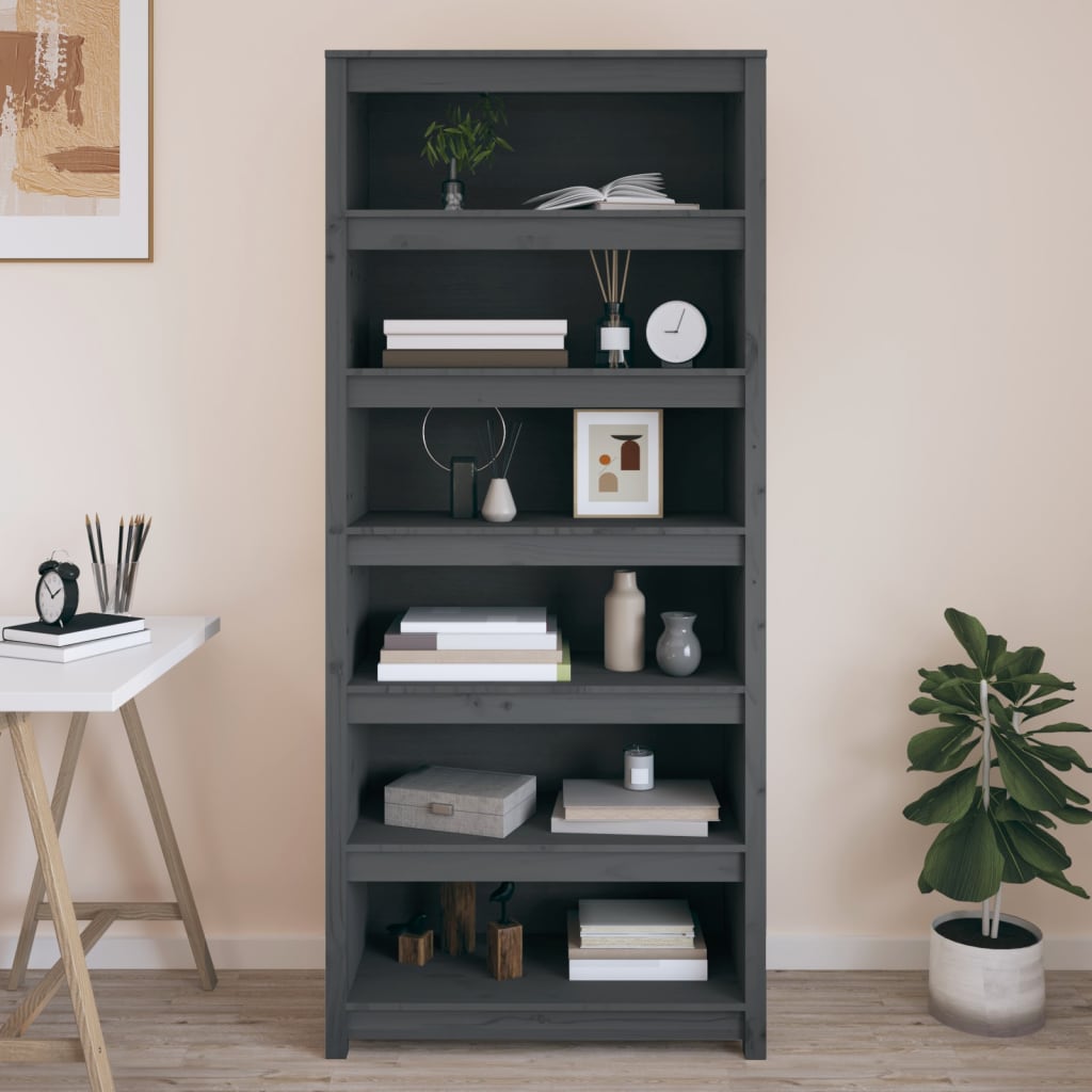 vidaXL Bibliotecă, gri, 80x35x183 cm, lemn masiv de pin vidaXL Bibliotecă, gri, 80x35x183 cm, lemn masiv de pin