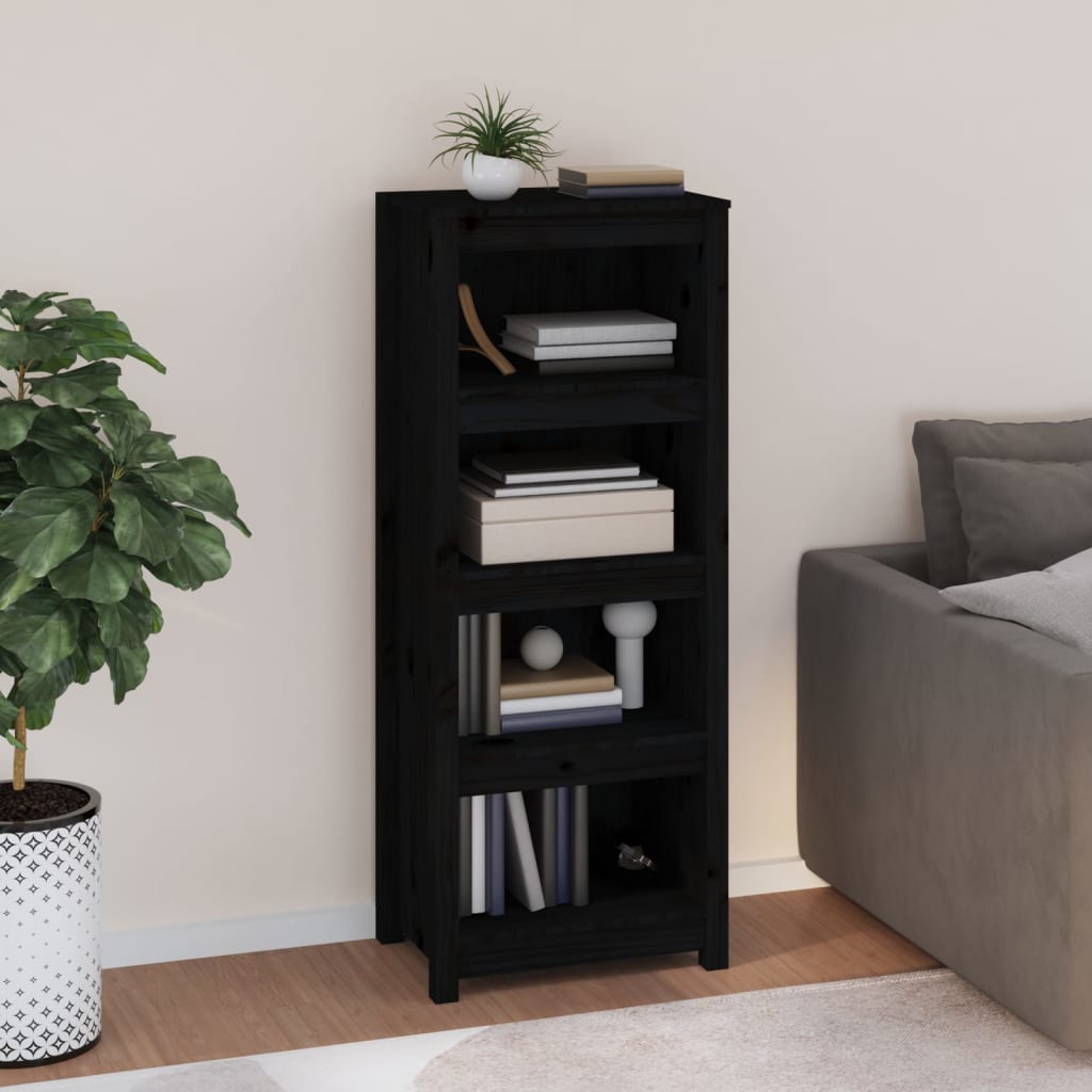 vidaXL Bibliotecă, negru, 50x35x125,5 cm, lemn masiv de pin vidaXL Bibliotecă, negru, 50x35x125,5 cm, lemn masiv de pin
