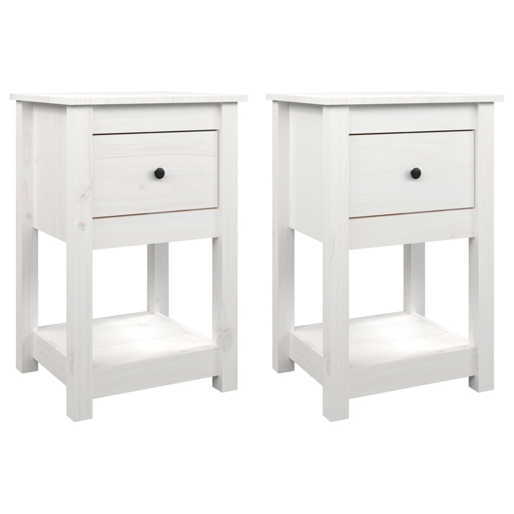 vidaXL Noptiere, 2 buc., alb, 40x35x61,5 cm, lemn masiv de pin vidaXL Noptiere, 2 buc., alb, 40x35x61,5 cm, lemn masiv de pin