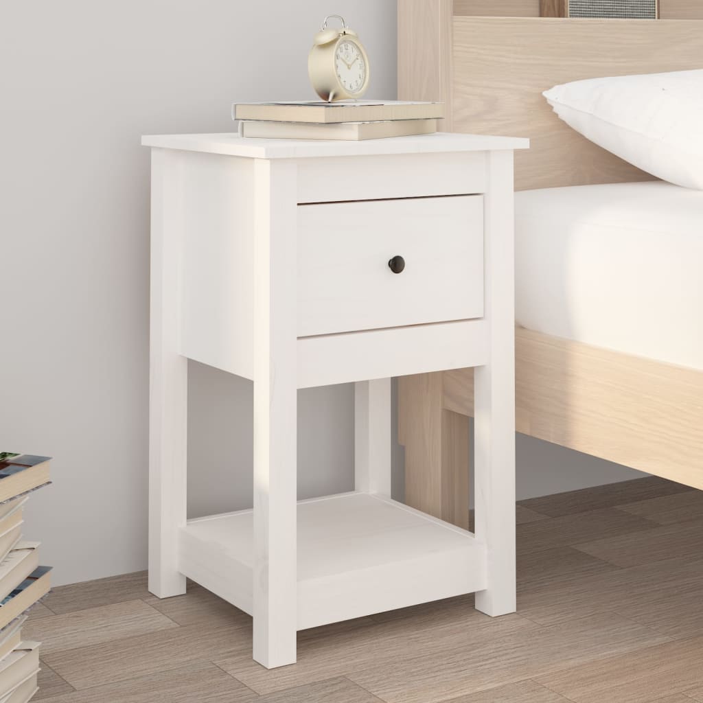 vidaXL Noptiere, 2 buc., alb, 40x35x61,5 cm, lemn masiv de pin vidaXL Noptiere, 2 buc., alb, 40x35x61,5 cm, lemn masiv de pin