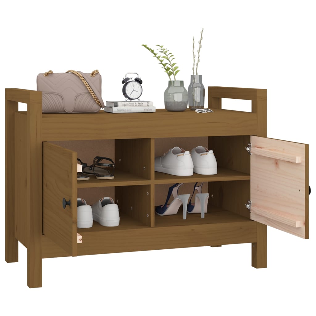 vidaXL Bancă de hol, maro miere, 80x40x60 cm, lemn masiv pin vidaXL Bancă de hol, maro miere, 80x40x60 cm, lemn masiv pin