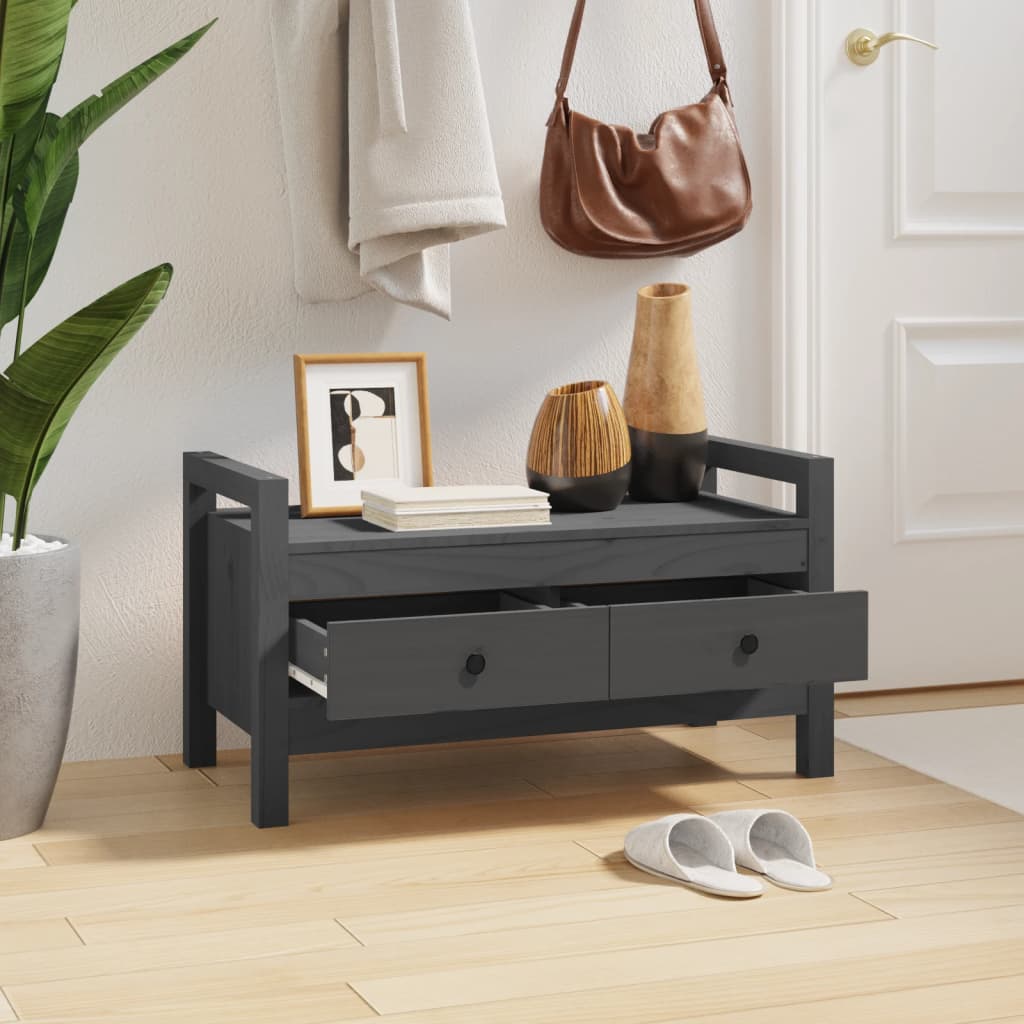 vidaXL Bancă de hol, gri, 80x40x43 cm, lemn masiv pin vidaXL Bancă de hol, gri, 80x40x43 cm, lemn masiv pin