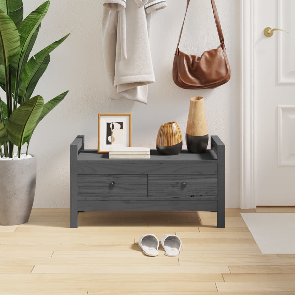 vidaXL Bancă de hol, gri, 80x40x43 cm, lemn masiv pin vidaXL Bancă de hol, gri, 80x40x43 cm, lemn masiv pin