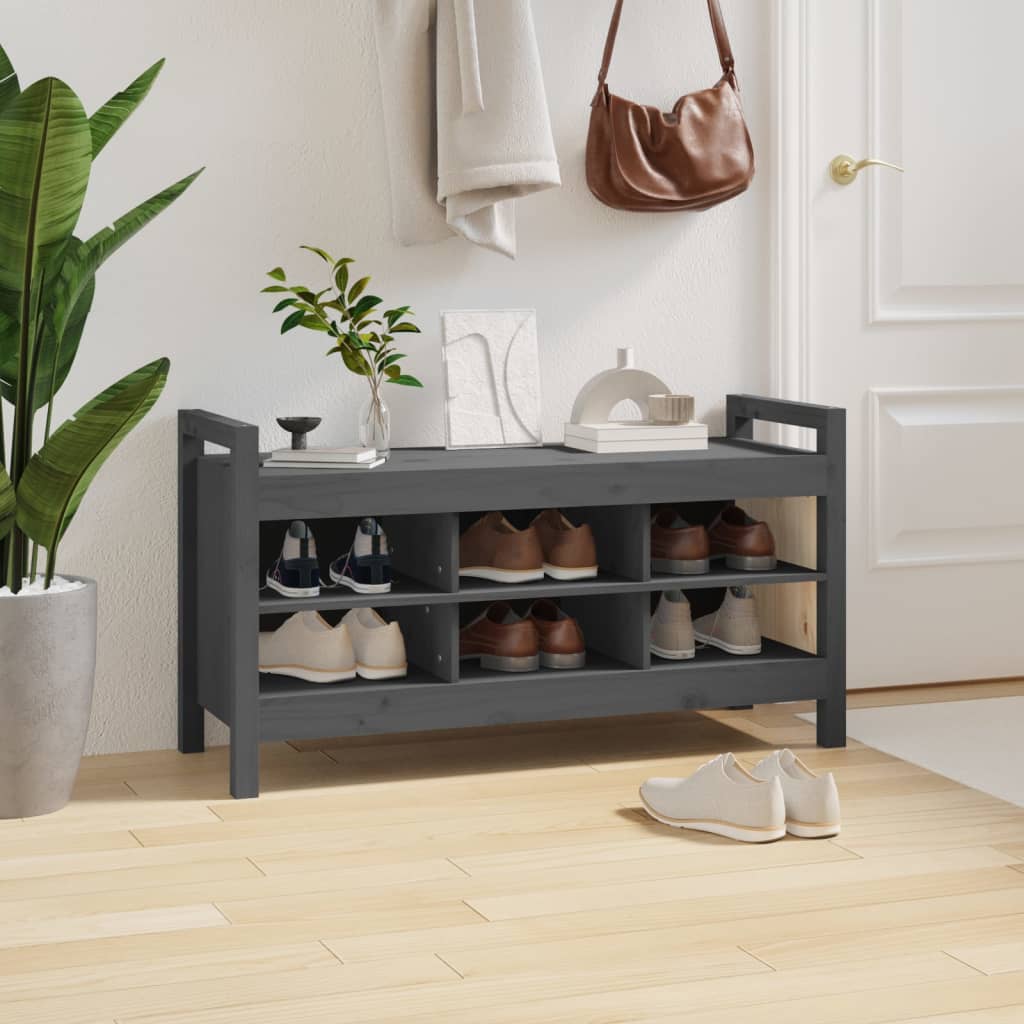 vidaXL Bancă de hol, gri, 110x40x60 cm, lemn masiv de pin vidaXL Bancă de hol, gri, 110x40x60 cm, lemn masiv de pin