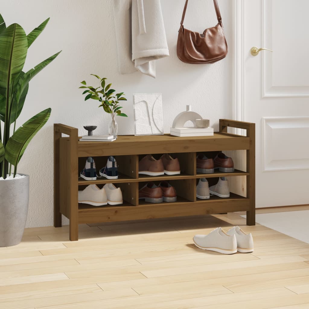 vidaXL Bancă de hol, maro miere, 110x40x60 cm, lemn masiv de pin vidaXL Bancă de hol, maro miere, 110x40x60 cm, lemn masiv de pin