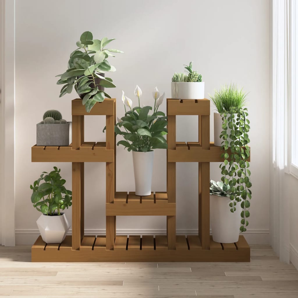 vidaXL Suport pentru plante, maro, 104,5x25x77,5 cm, lemn masiv de pin vidaXL Suport pentru plante, maro, 104,5x25x77,5 cm, lemn masiv de pin