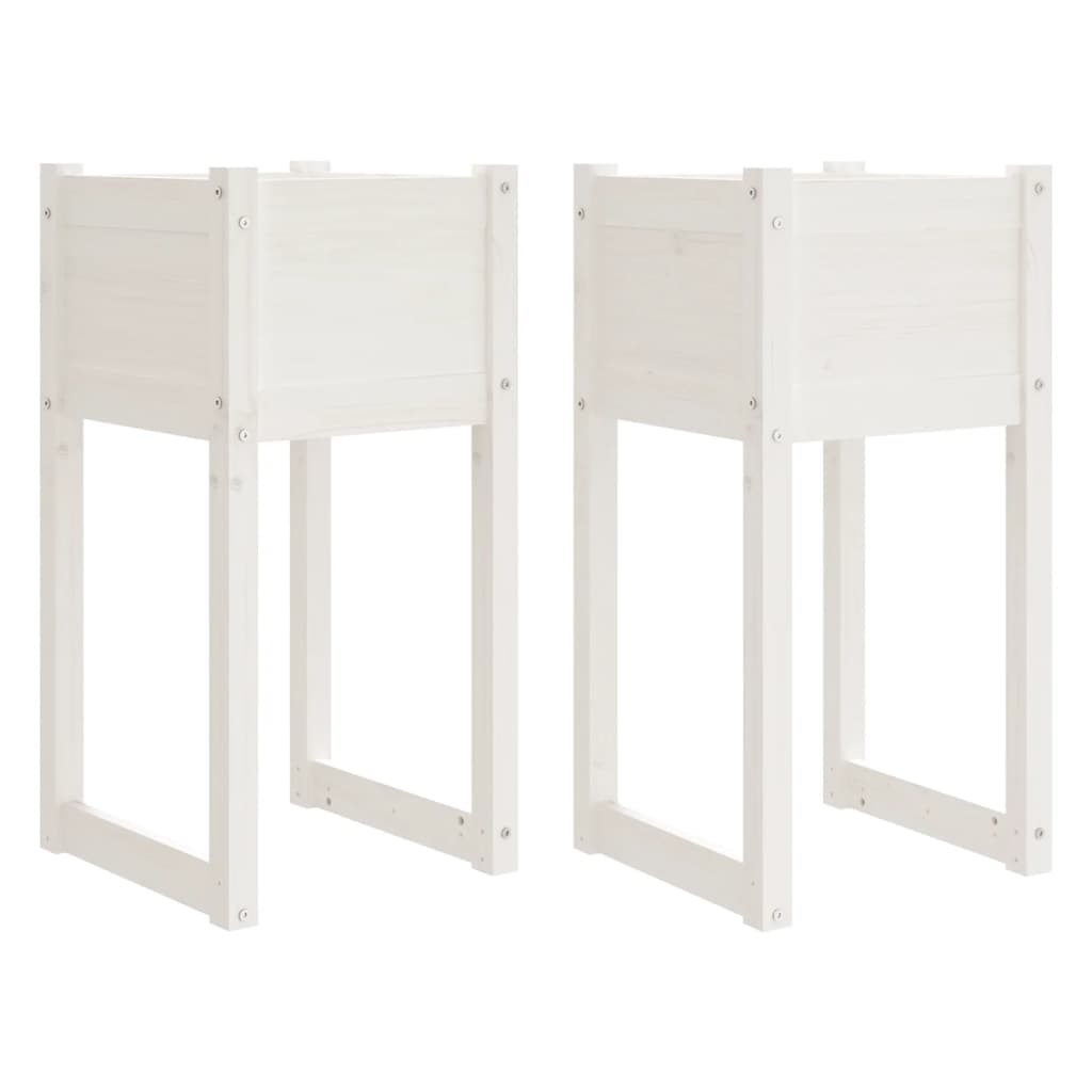 vidaXL Jardiniere, 2 buc., alb, 40x40x81 cm, lemn masiv de pin