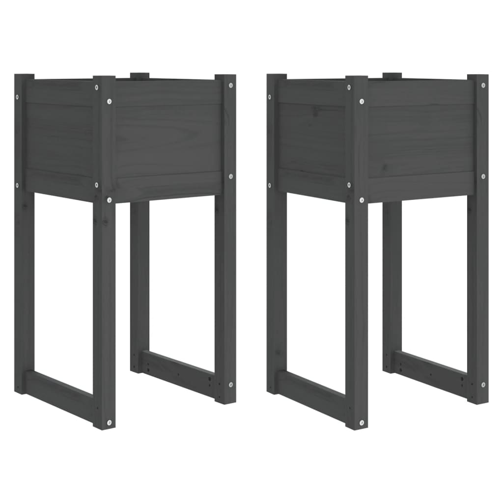 vidaXL Jardiniere, 2 buc., gri, 40x40x81 cm, lemn masiv de pin