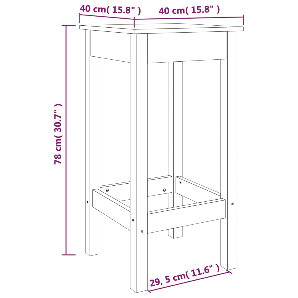 vidaXL Scaune de bar, 2 buc., alb, 40x40x78 cm, lemn masiv de pin