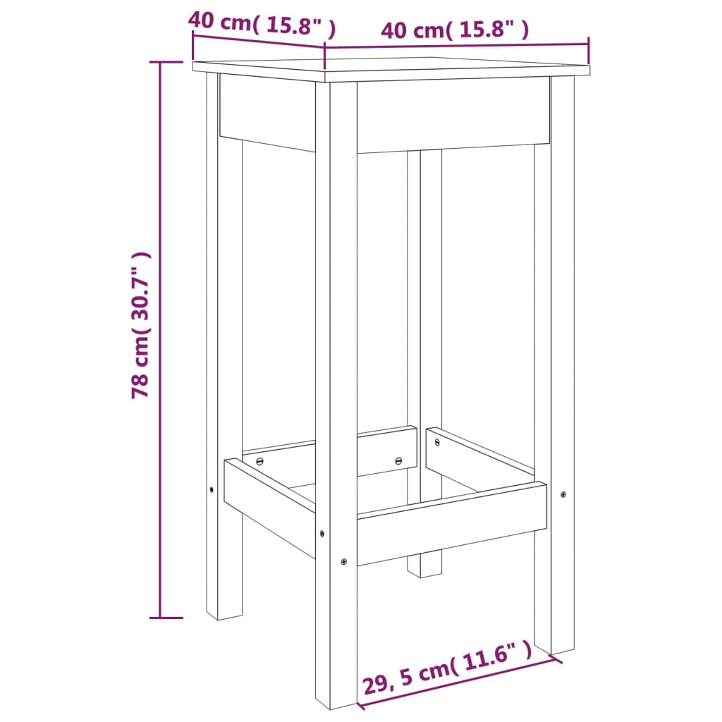 vidaXL Scaune de bar, 2 buc., negru, 40x40x78 cm, lemn masiv pin vidaXL Scaune de bar, 2 buc., negru, 40x40x78 cm, lemn masiv pin