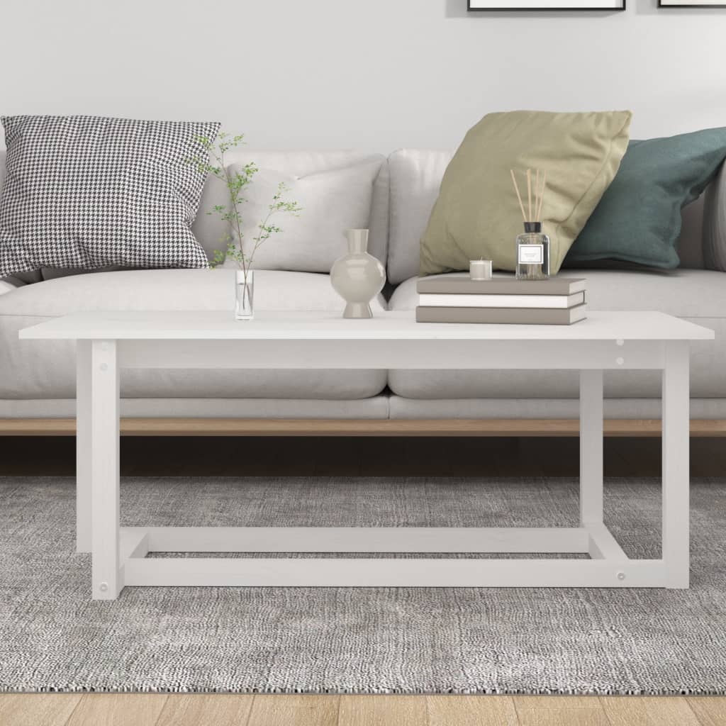 vidaXL Măsuță de cafea, alb, 110x55x45 cm, lemn masiv de pin