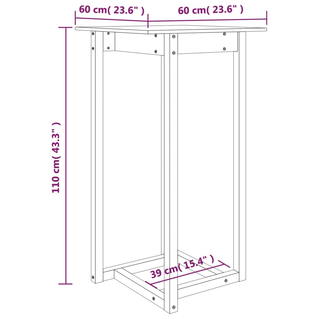 vidaXL Masă de bar, 60x60x110 cm, lemn masiv de pin