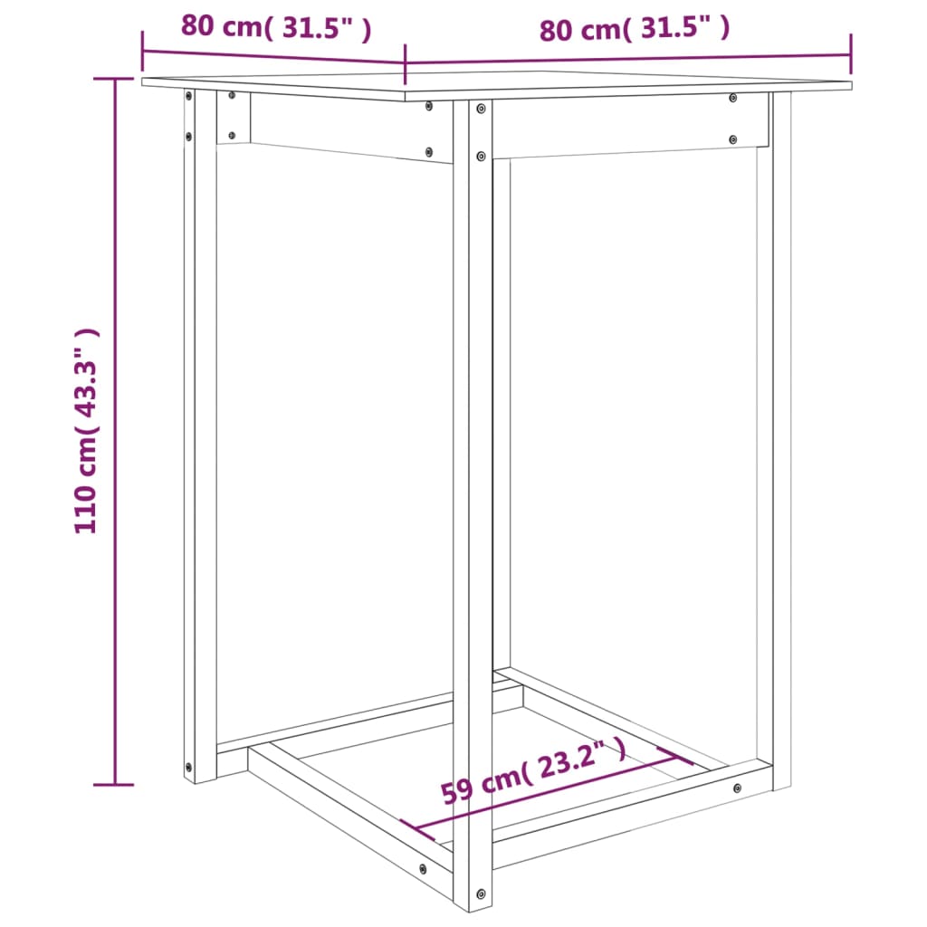 vidaXL Masă de bar, 80 x 80 x 110 cm, lemn masiv de pin