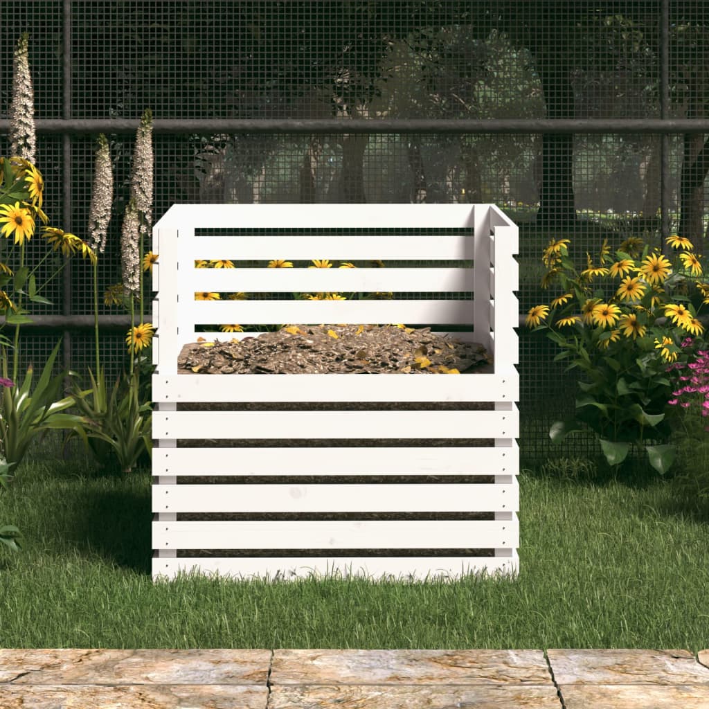 vidaXL Compostor, alb, 80x80x78 cm, lemn masiv de pin vidaXL Compostor, alb, 80x80x78 cm, lemn masiv de pin