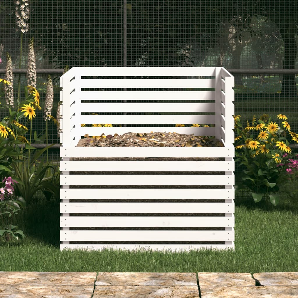 vidaXL Compostor, alb, 100x100x102 cm, lemn masiv de pin vidaXL Compostor, alb, 100x100x102 cm, lemn masiv de pin