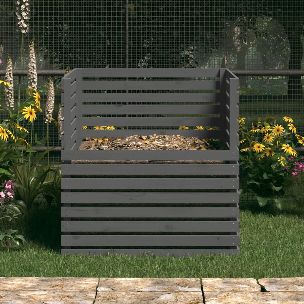 vidaXL Compostor, gri, 100x100x102 cm, lemn masiv de pin vidaXL Compostor, gri, 100x100x102 cm, lemn masiv de pin