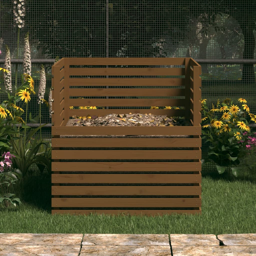 vidaXL Compostor, maro miere, 100x100x102 cm, lemn masiv de pin vidaXL Compostor, maro miere, 100x100x102 cm, lemn masiv de pin