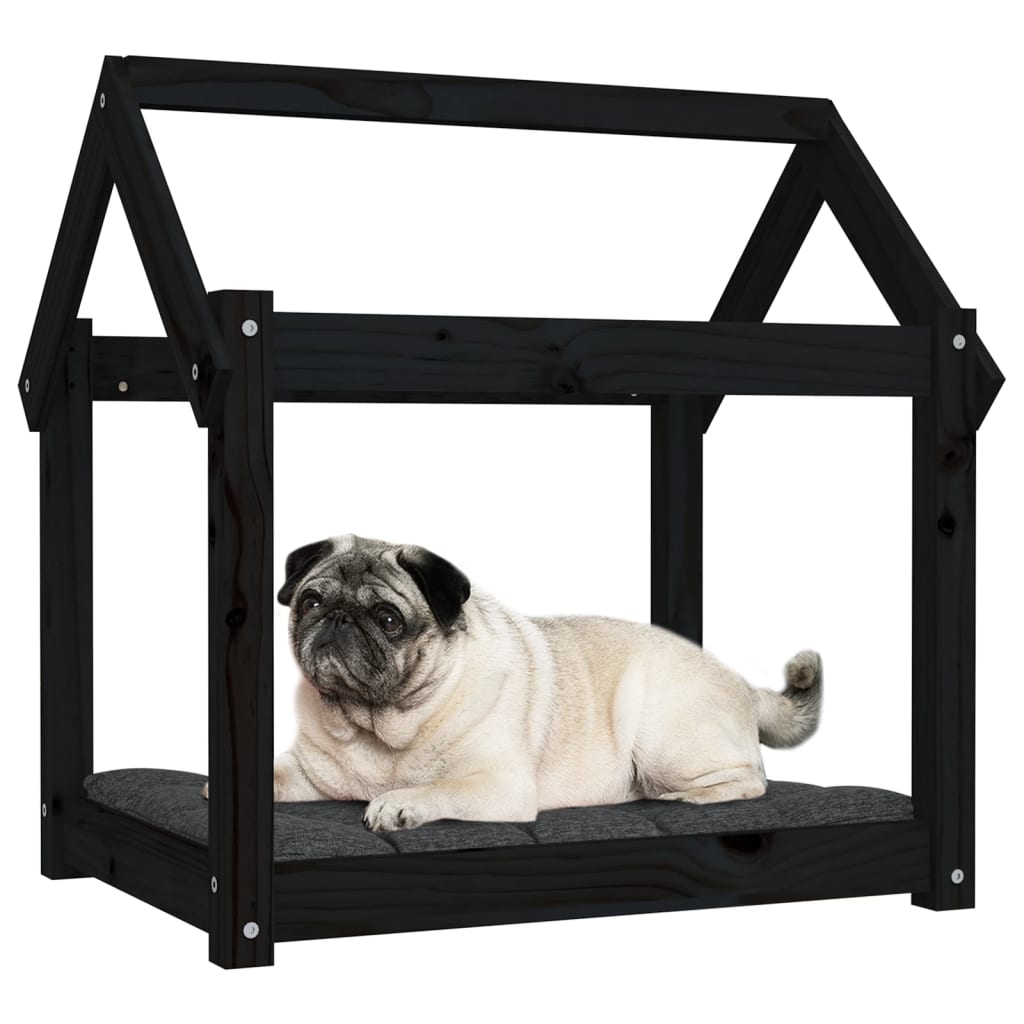 vidaXL Pat pentru câini, negru, 71x55x70 cm, lemn masiv de pin vidaXL Pat pentru câini, negru, 71x55x70 cm, lemn masiv de pin
