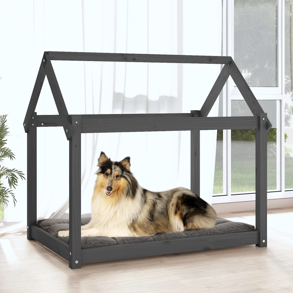 vidaXL Pat pentru câini, gri, 101 x 70 x 90 cm, lemn masiv de pin vidaXL Pat pentru câini, gri, 101 x 70 x 90 cm, lemn masiv de pin
