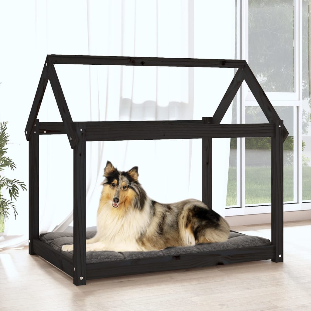 vidaXL Pat pentru câini, negru, 101x70x90 cm, lemn masiv de pin vidaXL Pat pentru câini, negru, 101x70x90 cm, lemn masiv de pin