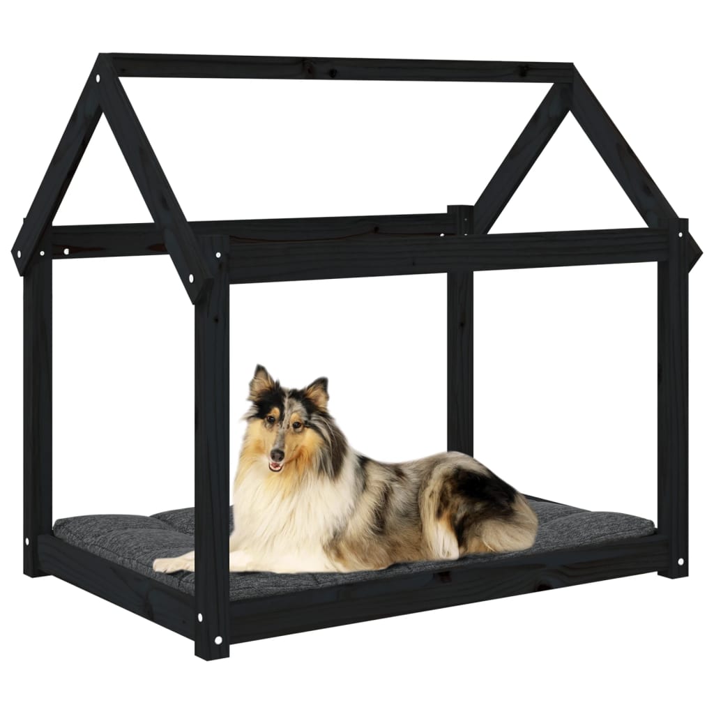 vidaXL Pat pentru câini, negru, 101x70x90 cm, lemn masiv de pin vidaXL Pat pentru câini, negru, 101x70x90 cm, lemn masiv de pin