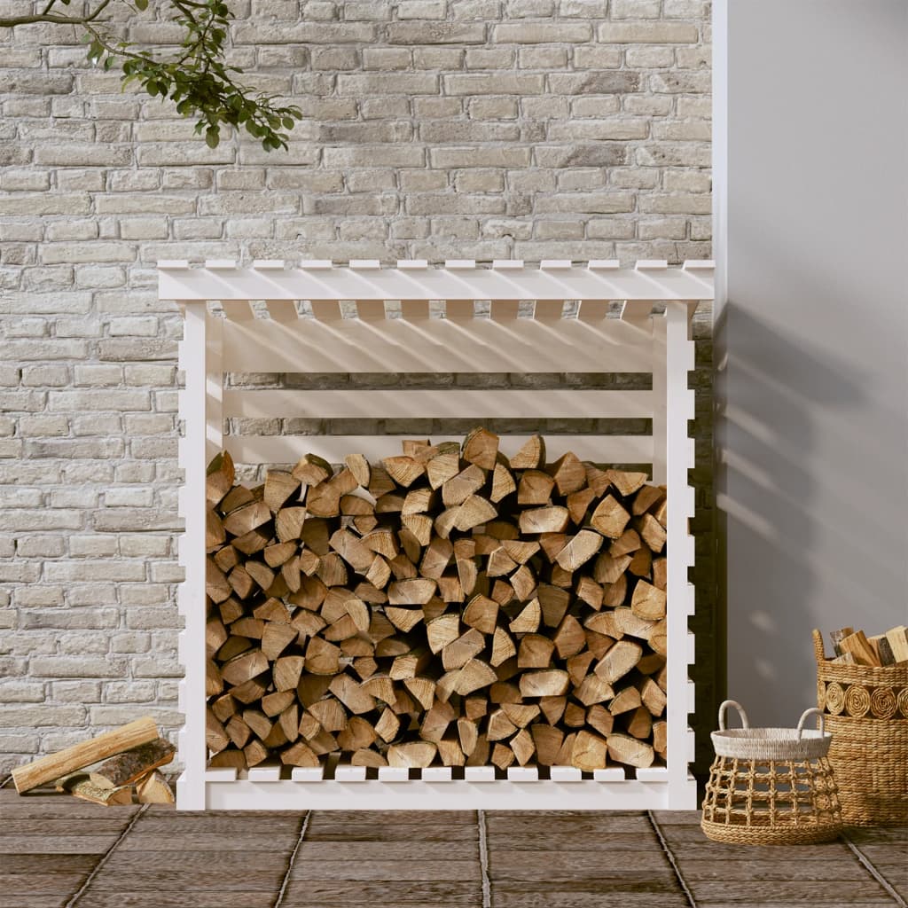 vidaXL Rastel pentru lemne de foc, alb, 108x73x108 cm, lemn masiv pin vidaXL Rastel pentru lemne de foc, alb, 108x73x108 cm, lemn masiv pin