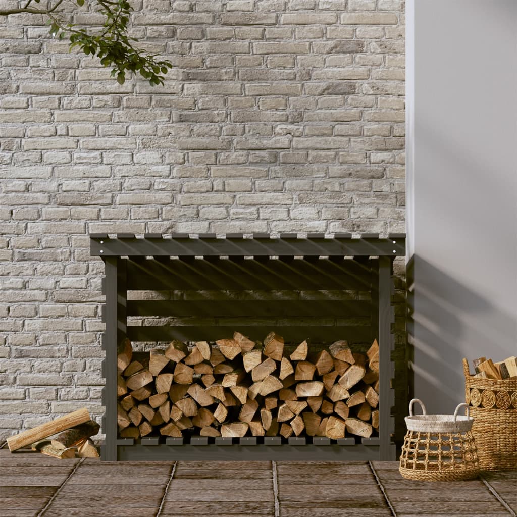vidaXL Rastel pentru lemne de foc, gri, 108x73x79 cm, lemn masiv pin vidaXL Rastel pentru lemne de foc, gri, 108x73x79 cm, lemn masiv pin