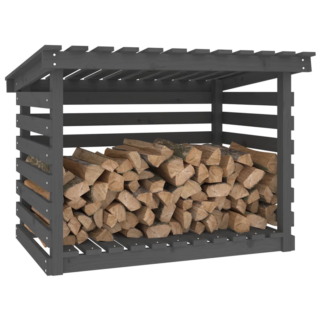 vidaXL Rastel pentru lemne de foc, gri, 108x73x79 cm, lemn masiv pin vidaXL Rastel pentru lemne de foc, gri, 108x73x79 cm, lemn masiv pin