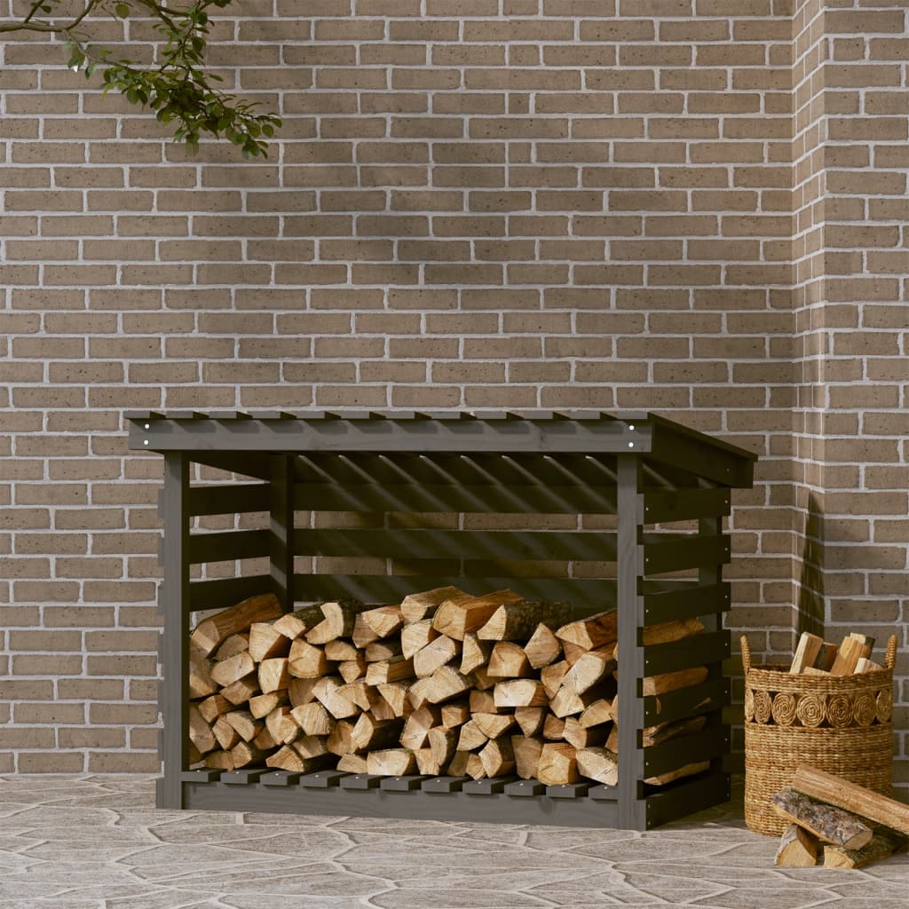 vidaXL Rastel pentru lemne de foc, gri, 108x73x79 cm, lemn masiv pin vidaXL Rastel pentru lemne de foc, gri, 108x73x79 cm, lemn masiv pin