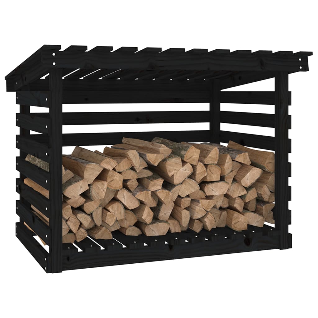 vidaXL Rastel pentru lemne de foc, negru, 108x73x79 cm lemn masiv pin vidaXL Rastel pentru lemne de foc, negru, 108x73x79 cm lemn masiv pin
