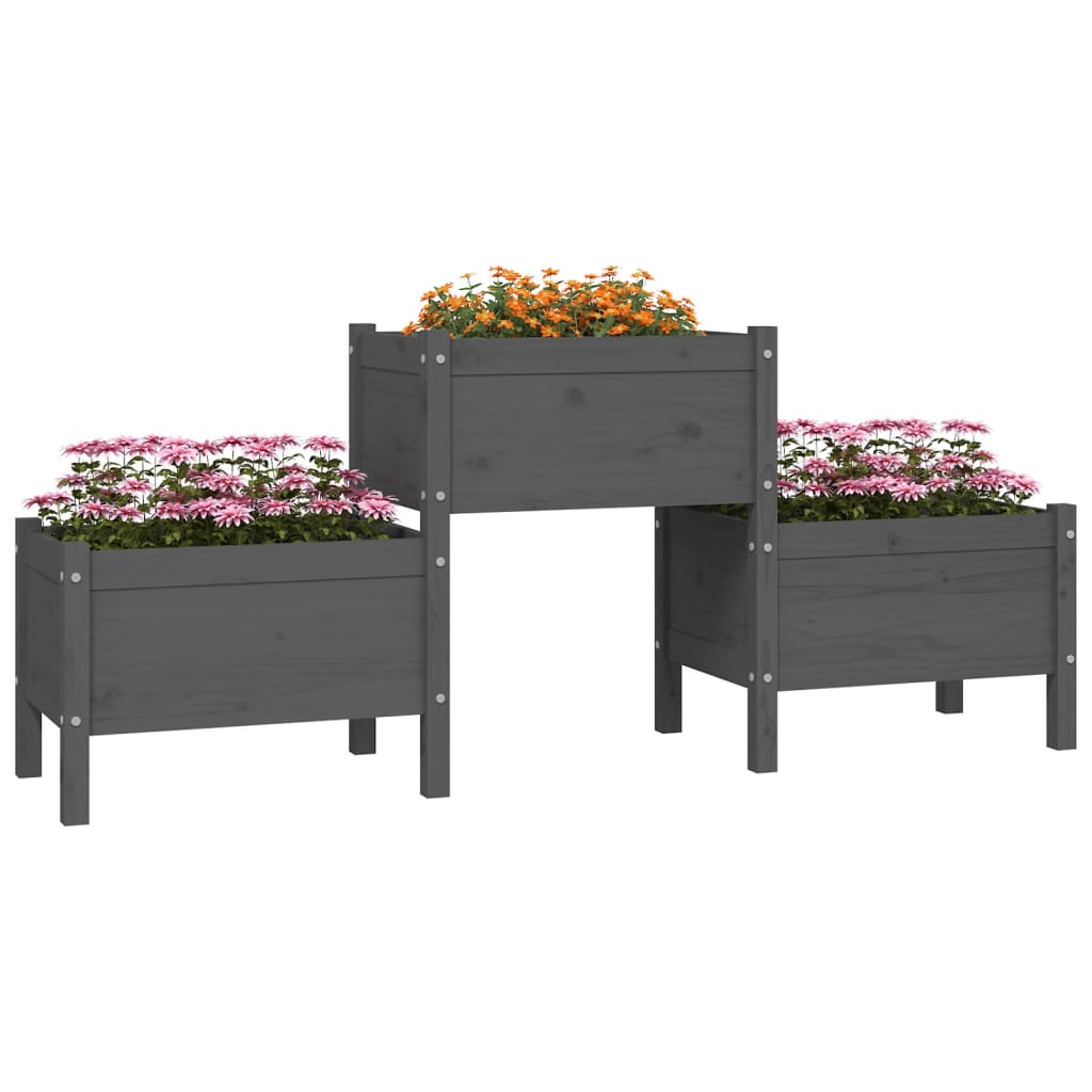 vidaXL Jardinieră, gri, 178,5x44x75 cm, lemn masiv de pin
