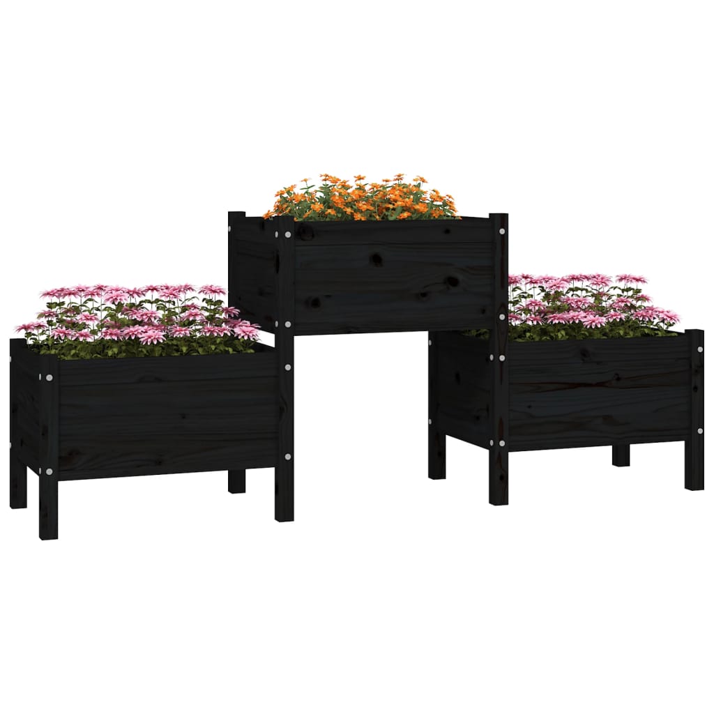vidaXL Jardinieră, negru, 178,5x44x75 cm, lemn masiv de pin