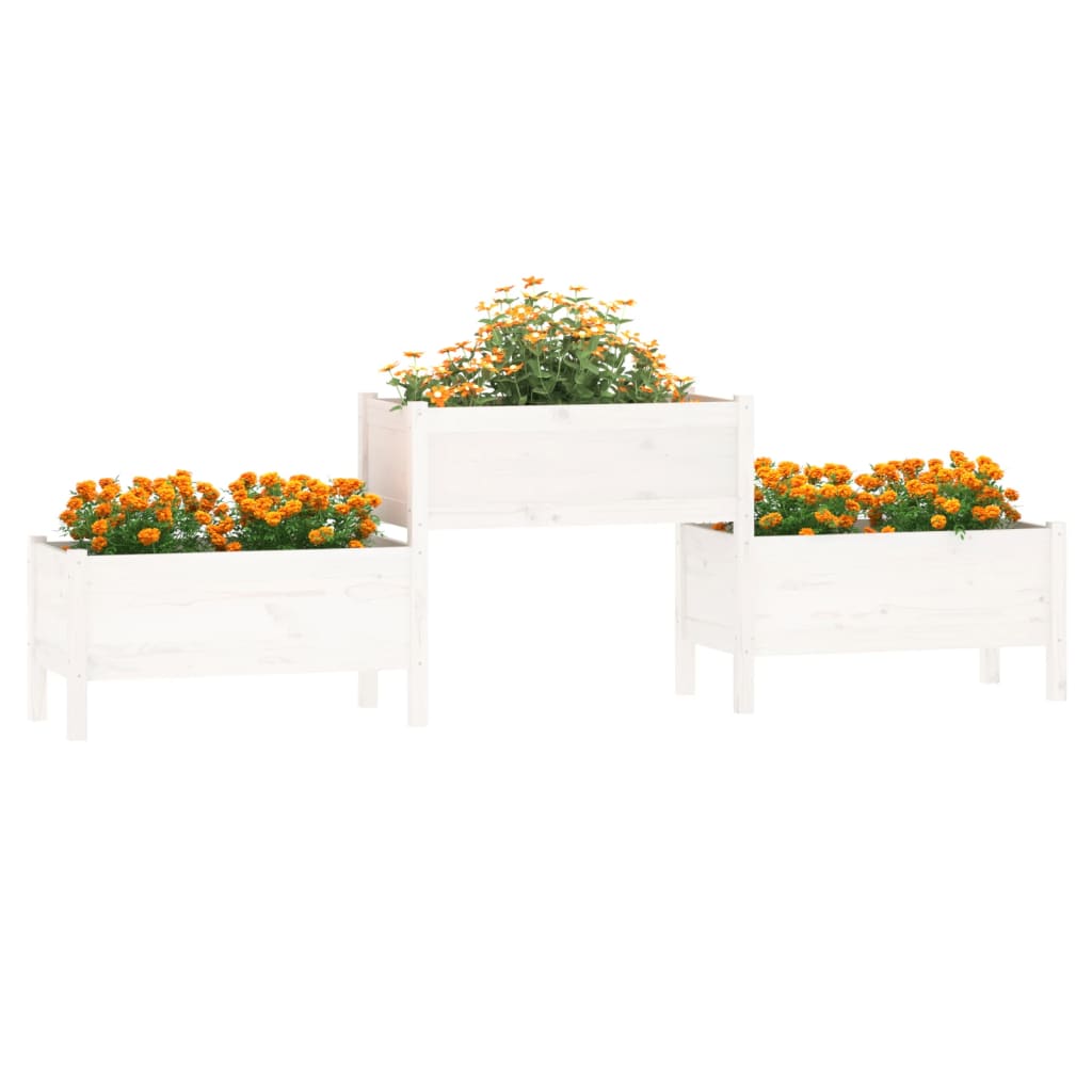 vidaXL Jardinieră, alb, 245,5x44x75 cm, lemn masiv de pin