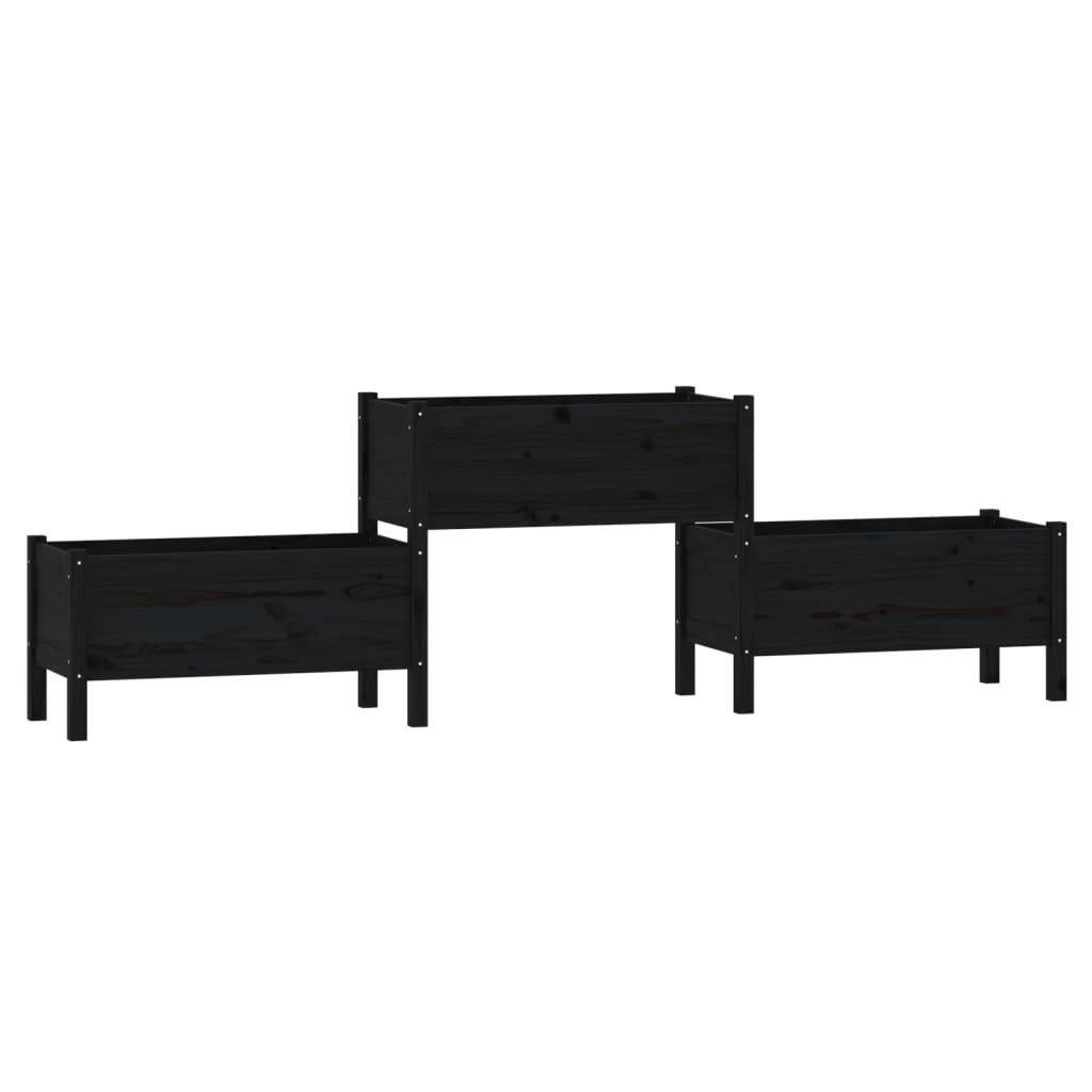 vidaXL Jardinieră, negru, 245,5x44x75 cm, lemn masiv de pin