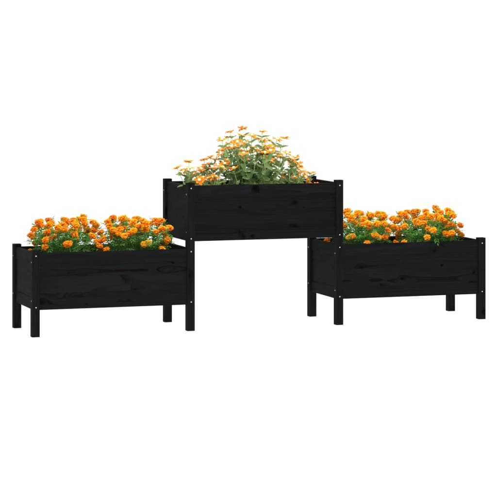 vidaXL Jardinieră, negru, 245,5x44x75 cm, lemn masiv de pin
