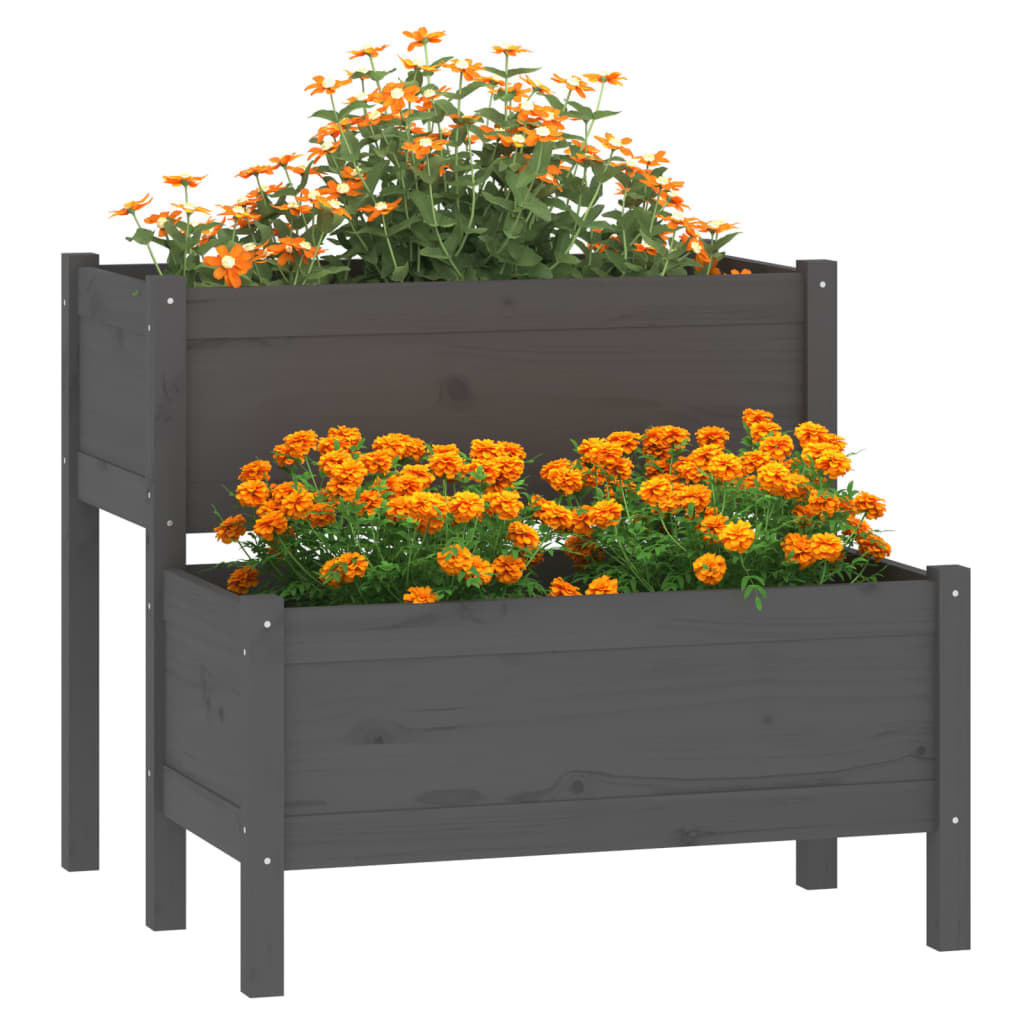 vidaXL Jardinieră, gri, 84,5x84x75 cm, lemn masiv de pin