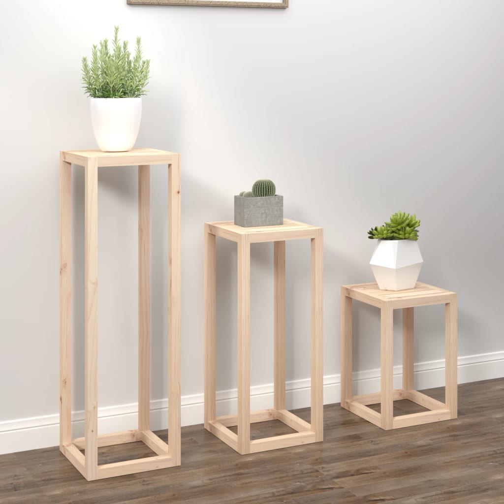 vidaXL Set suport de plante, 3 piese, lemn masiv de pin vidaXL Set suport de plante, 3 piese, lemn masiv de pin