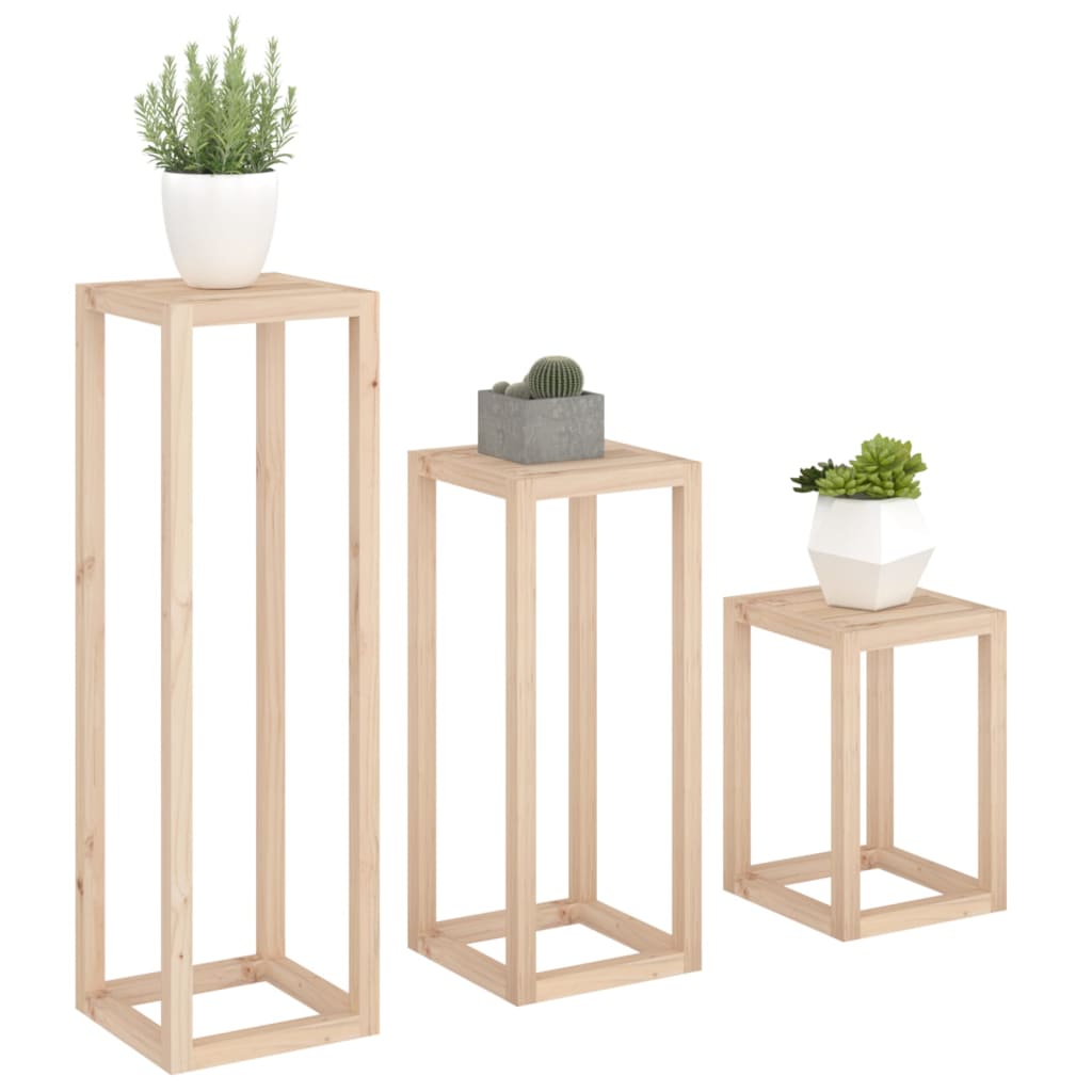 vidaXL Set suport de plante, 3 piese, lemn masiv de pin vidaXL Set suport de plante, 3 piese, lemn masiv de pin