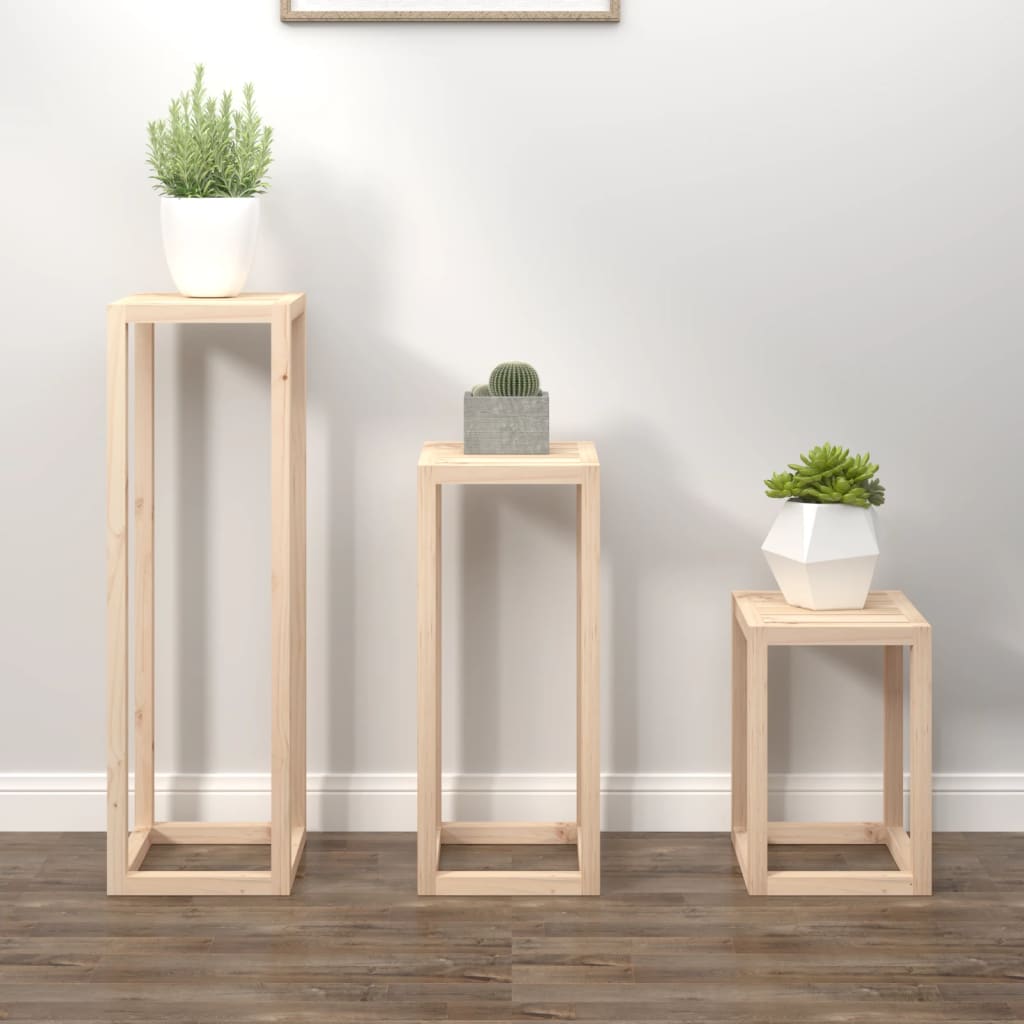 vidaXL Set suport de plante, 3 piese, lemn masiv de pin vidaXL Set suport de plante, 3 piese, lemn masiv de pin