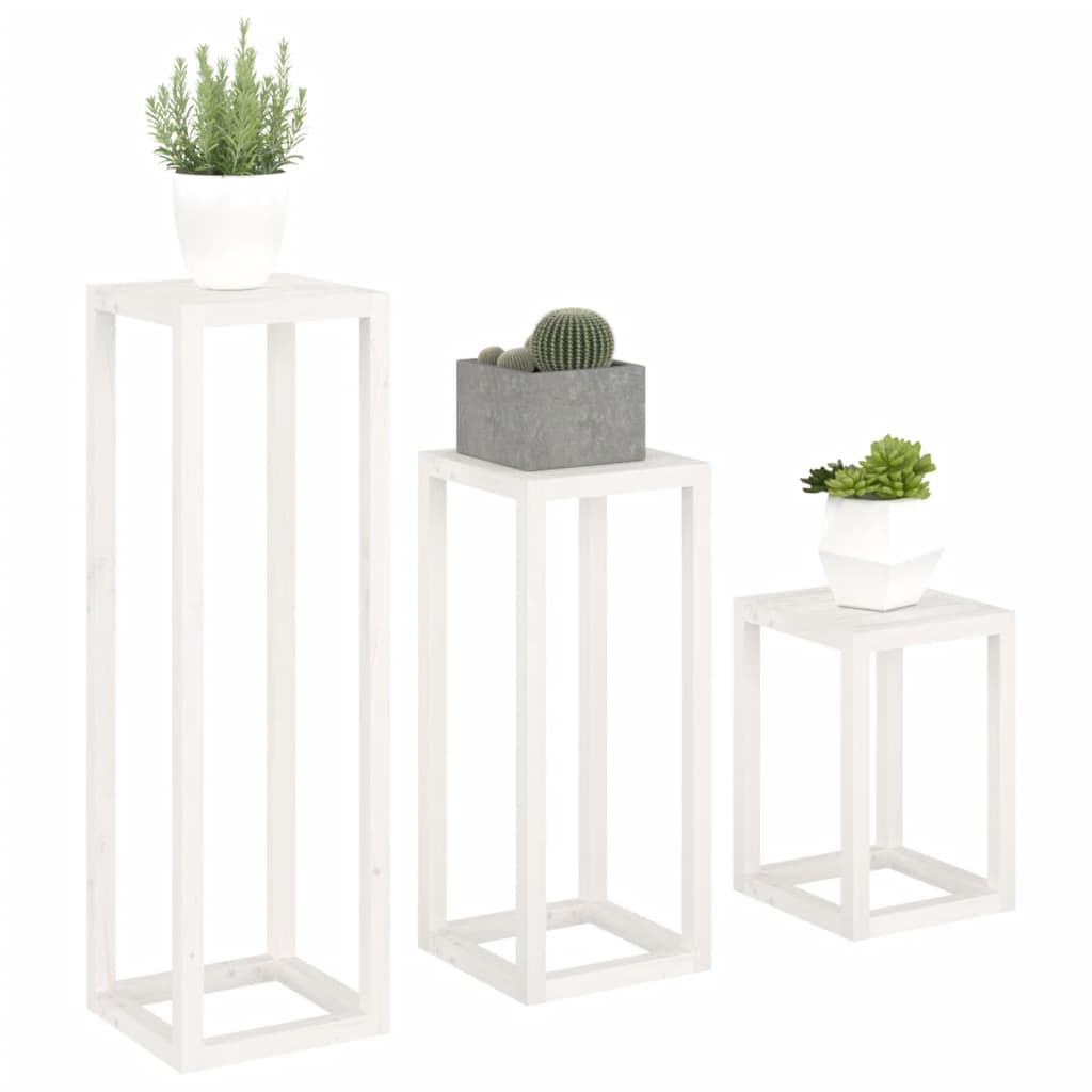 vidaXL Set suport de plante, 3 piese, alb, lemn masiv de pin vidaXL Set suport de plante, 3 piese, alb, lemn masiv de pin