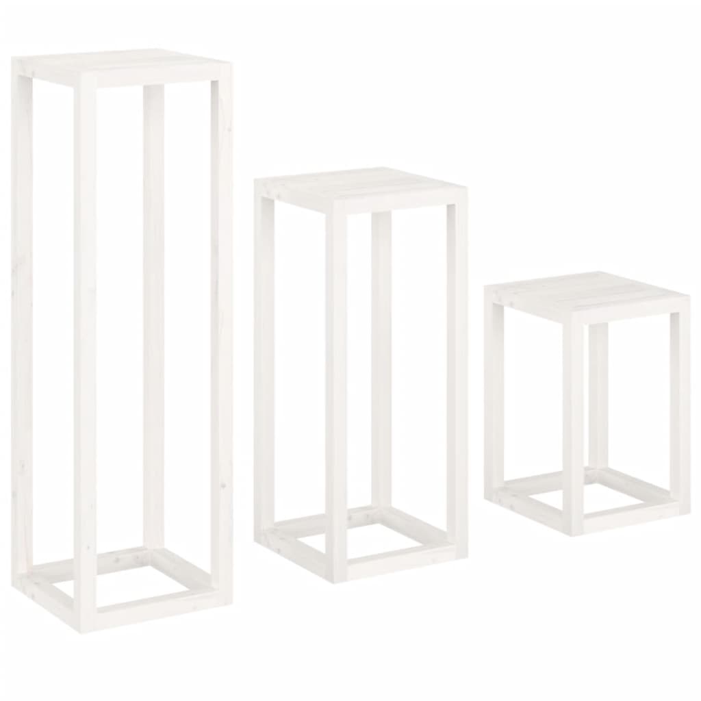 vidaXL Set suport de plante, 3 piese, alb, lemn masiv de pin vidaXL Set suport de plante, 3 piese, alb, lemn masiv de pin