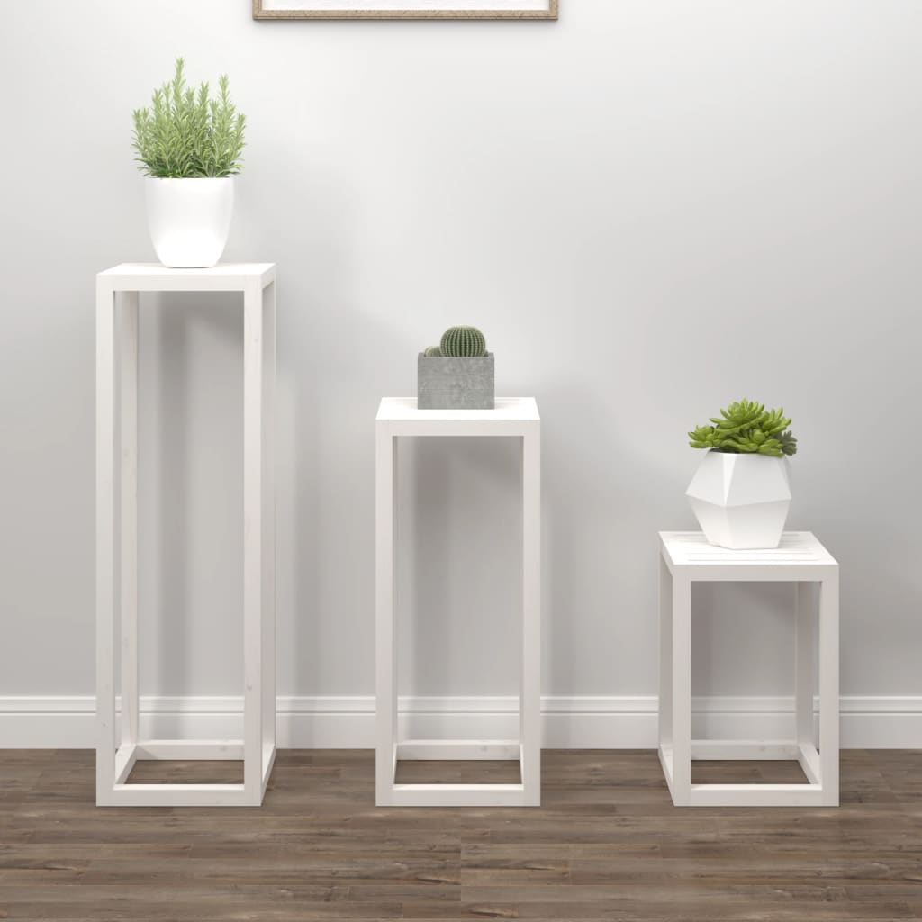vidaXL Set suport de plante, 3 piese, alb, lemn masiv de pin vidaXL Set suport de plante, 3 piese, alb, lemn masiv de pin