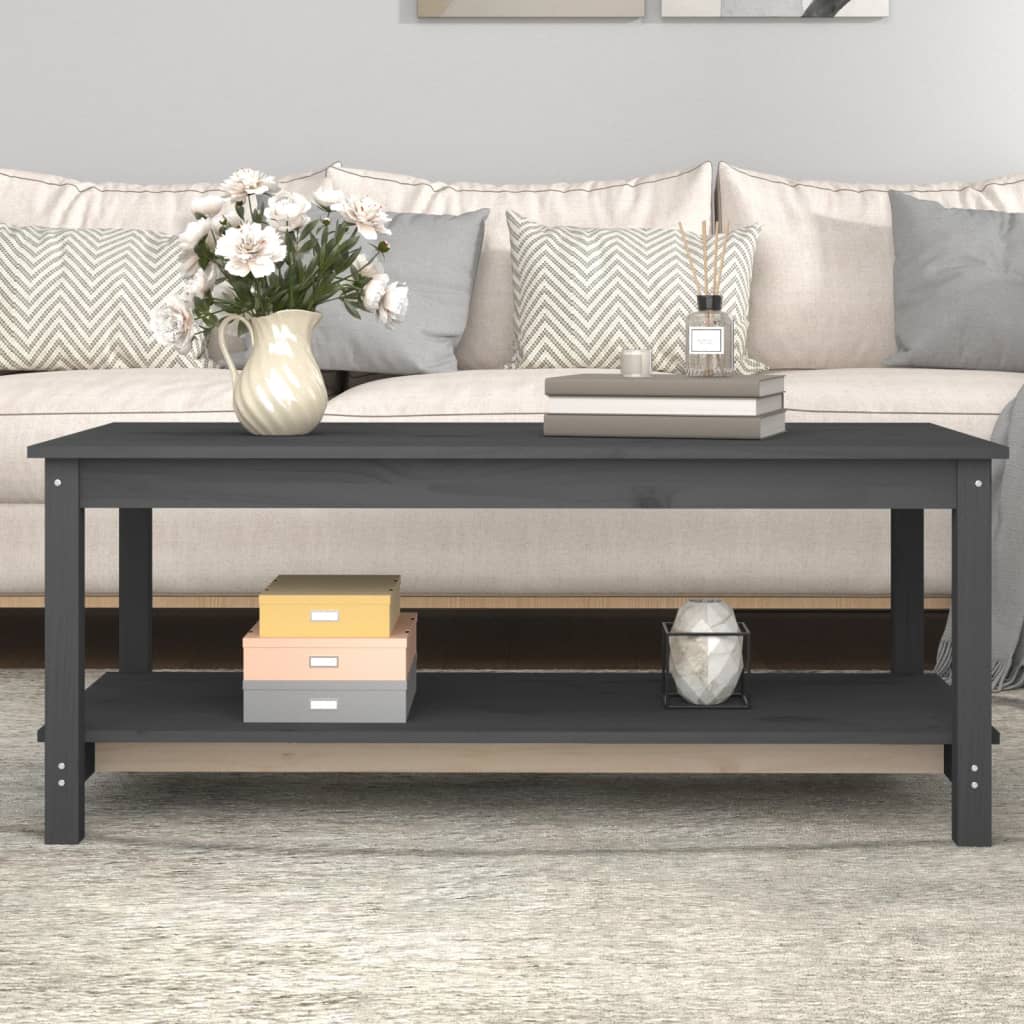 vidaXL Măsuță de cafea, gri, 110x55x45 cm, lemn masiv de pin vidaXL Măsuță de cafea, gri, 110x55x45 cm, lemn masiv de pin
