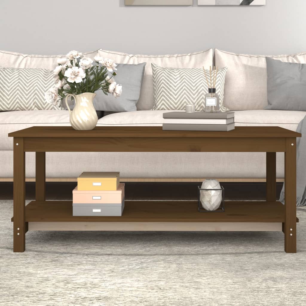 vidaXL Măsuță de cafea, maro miere, 110x55x45 cm, lemn masiv de pin vidaXL Măsuță de cafea, maro miere, 110x55x45 cm, lemn masiv de pin