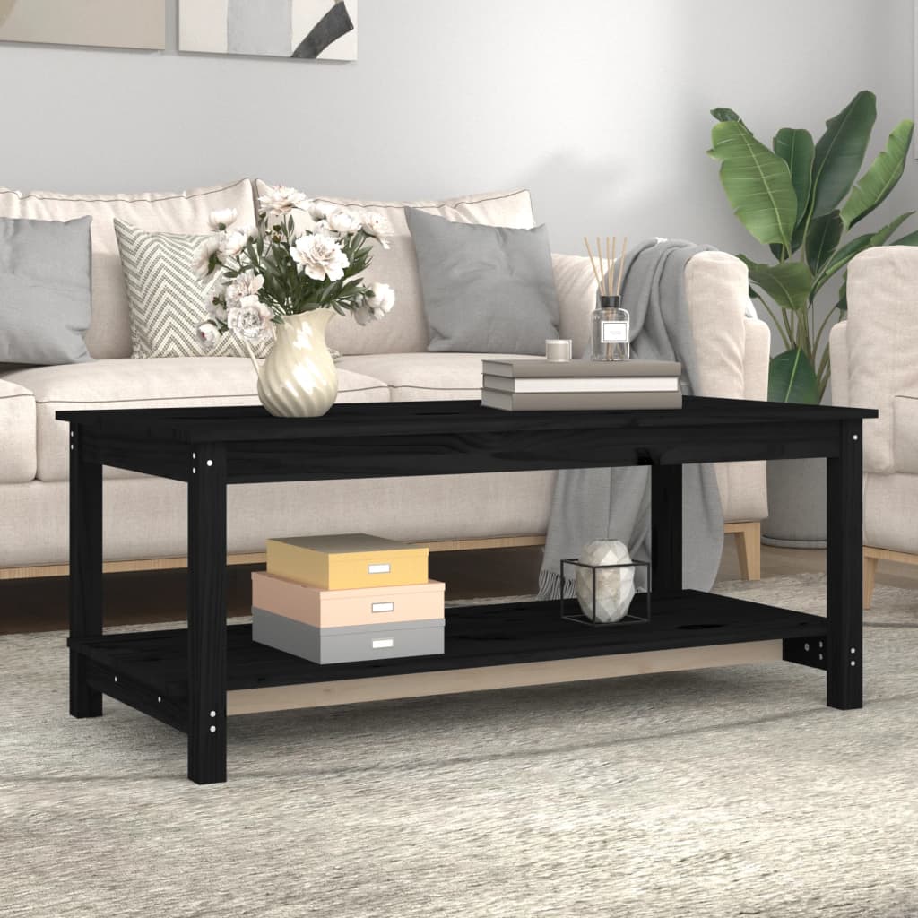 vidaXL Măsuță de cafea, negru, 110x55x45 cm, lemn masiv de pin vidaXL Măsuță de cafea, negru, 110x55x45 cm, lemn masiv de pin