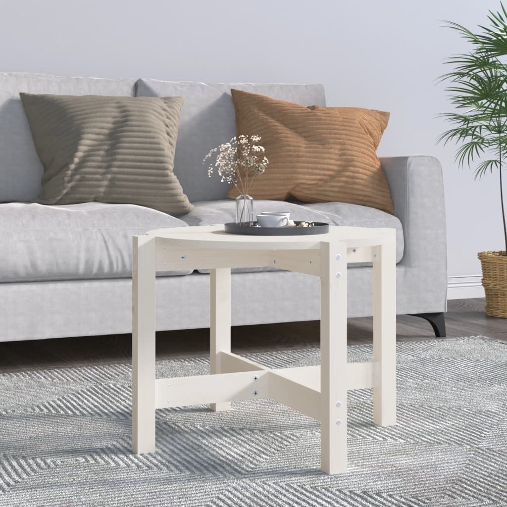 vidaXL Măsuță de cafea, alb, Ø 62,5x45 cm, lemn masiv de pin vidaXL Măsuță de cafea, alb, Ø 62,5x45 cm, lemn masiv de pin