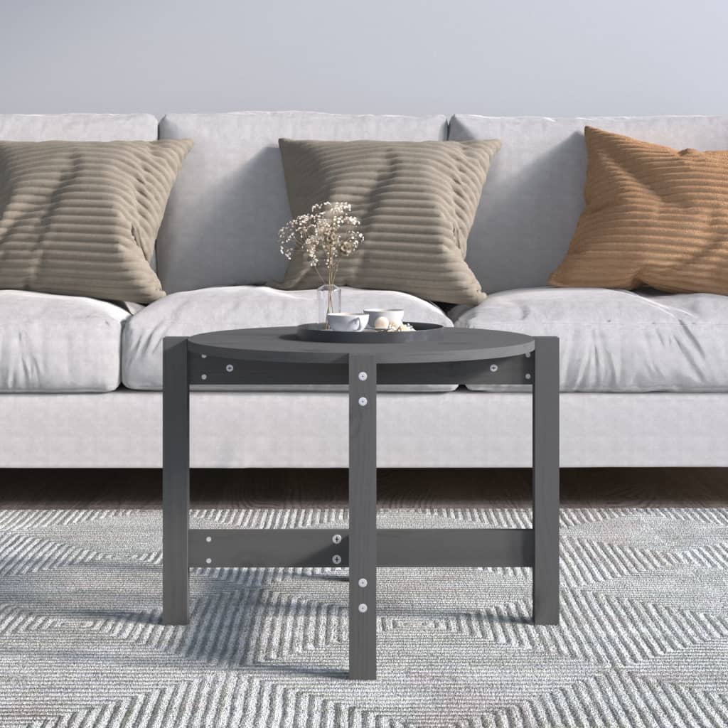 vidaXL Măsuță de cafea, gri, Ø 62,5x45 cm, lemn masiv de pin vidaXL Măsuță de cafea, gri, Ø 62,5x45 cm, lemn masiv de pin