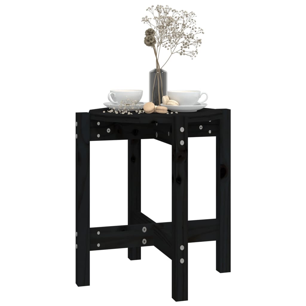 vidaXL Măsuță de cafea, negru, Ø 42,5x45 cm, lemn masiv de pin